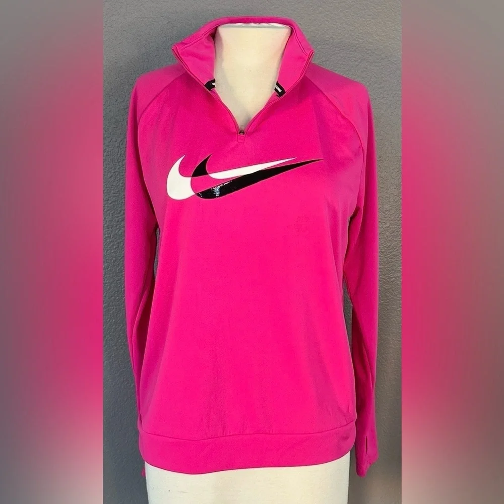 Nike Pro Dri-FIT Women's M Pink Half-Zip Pullover Athletic Running Baselayer Top